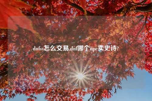 dnfss怎么交易,dnf哪个npc卖史诗?
