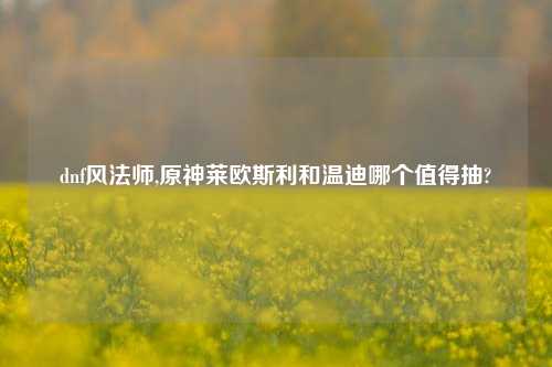 dnf风法师,原神莱欧斯利和温迪哪个值得抽?